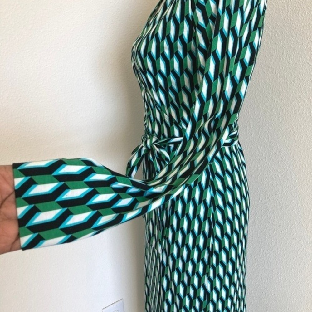 DVF For Target Arrow Geo Long Sleeve Midi Wrap Dress S Green Classic Career - Picture 10 of 17